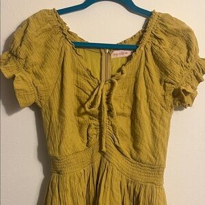 Ivy City Co Mustard/Green Ruffle Dress With Pockets